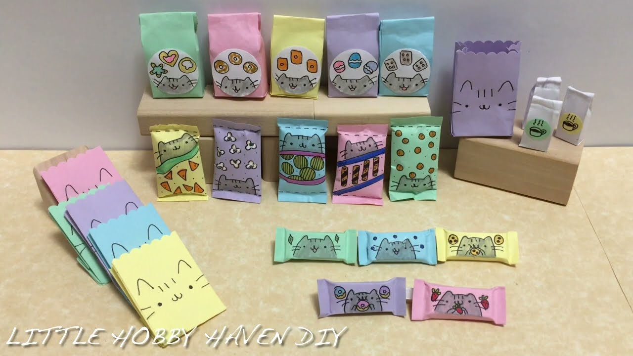 Mini Packaging DIY: Pusheen-Themed Treat Bags, Chocolate Bars & More! | Miniatures in 1:6 Scale