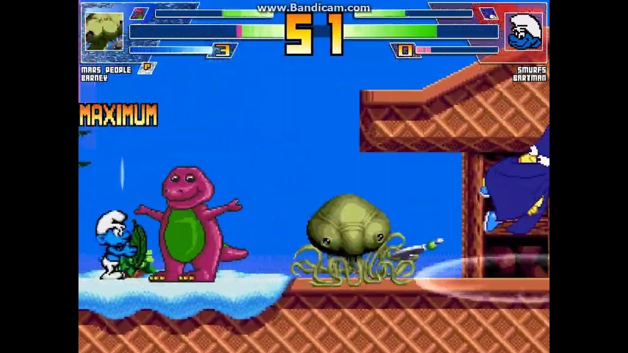MUGEN battle #7585: Mars People & Barney vs The Smurfs & Bartman
