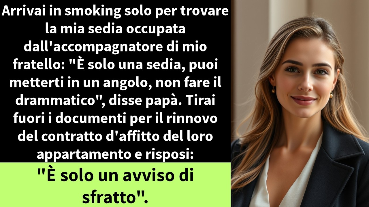 Arrivai in smoking solo per trovare la mia sedia occupata dall'accompagnatore di mio fratello: