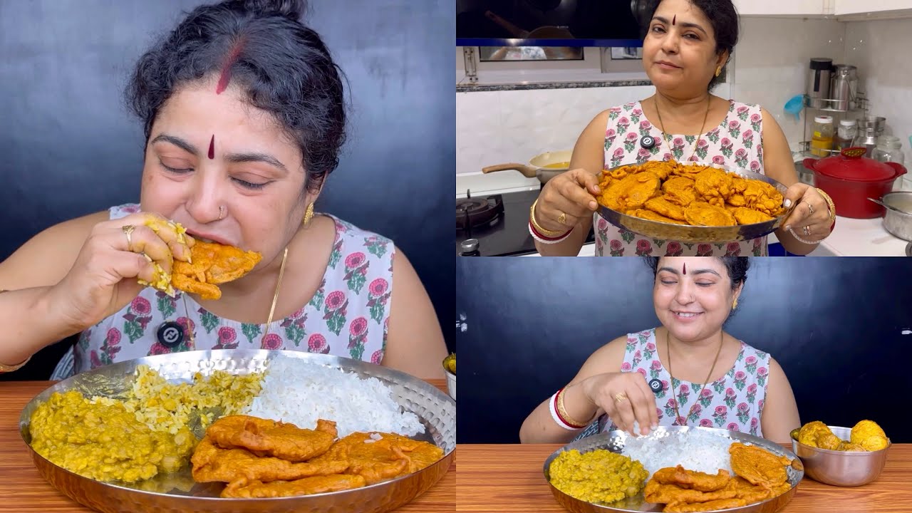 MY FIRST MUKBANG 🔥 COOKING AND EATING | BAINGAN PAKODA AND PUMPKIN PAKODA RECIPE
