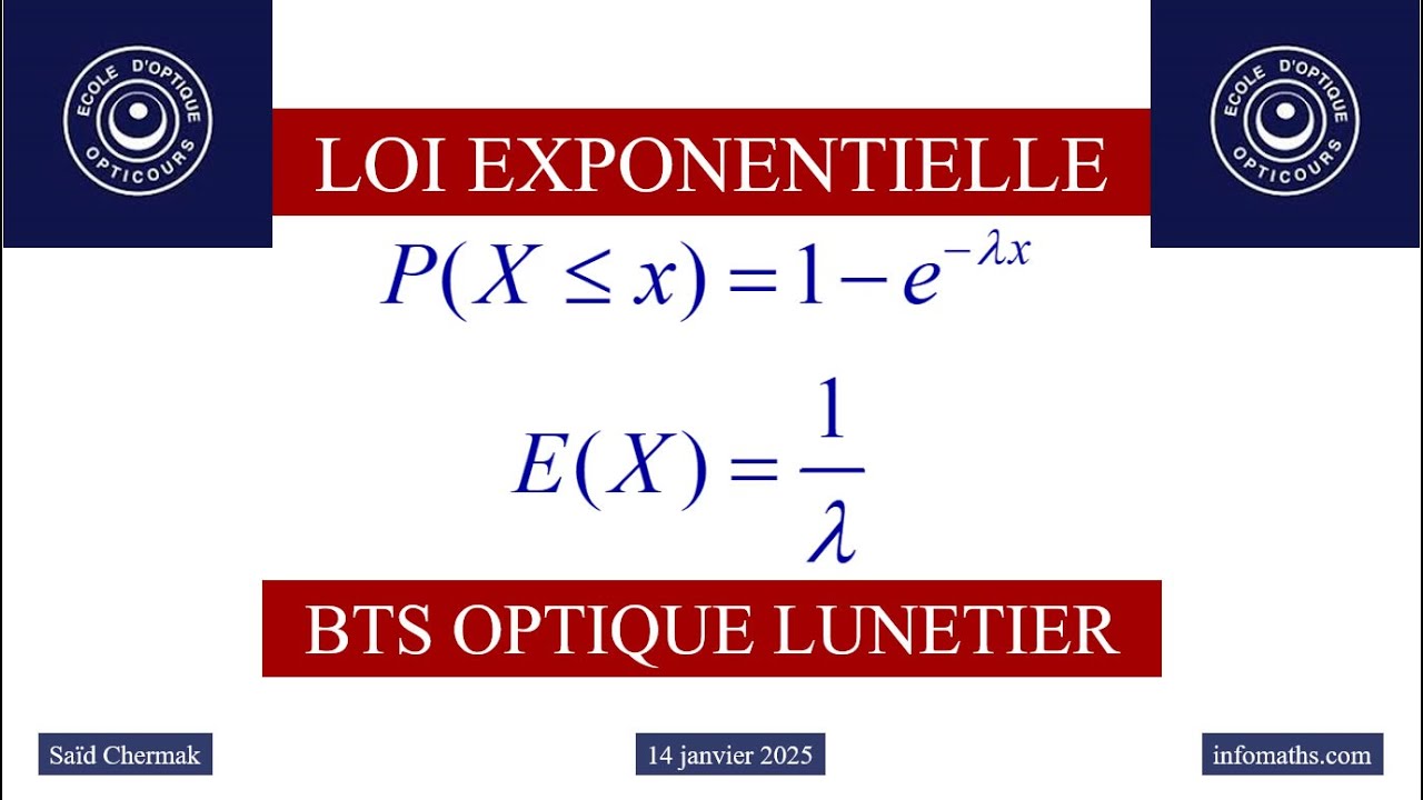 BTS OPTICIEN LUNETIER. MATHÉMATIQUES.  LOI EXPONENTIELLE