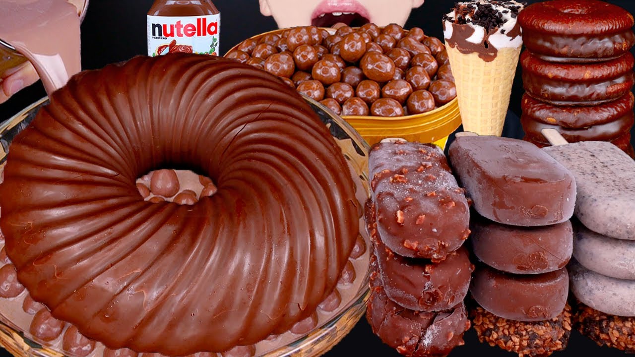 ASMR CHOCOLATE CAKE MALTESERS ICE CREAM NUTELLA DESSERT MUKBANG 초콜릿 케이크 먹방チョコレートケーキ 咀嚼音EATING SOUNDS