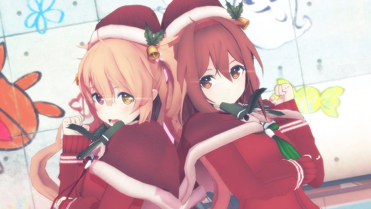 【MMD艦これ】『ハッピーシンセサイザ(Vo.前島亜美＆上坂すみれ)/Happy Synthesizer』by 村雨＆白露(クリスマス衣装)【1440p】