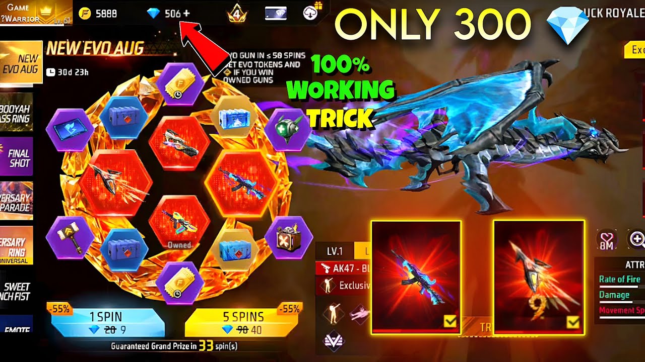 New Evo Vault Event Spin Trick 🤯🥳 | Draco AK47 Only 300 💎 | free fire new event | ff new event 