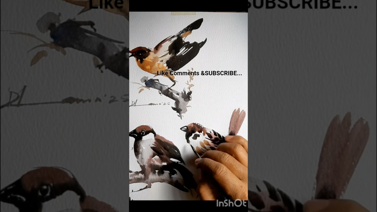 watercolour painting of Birds