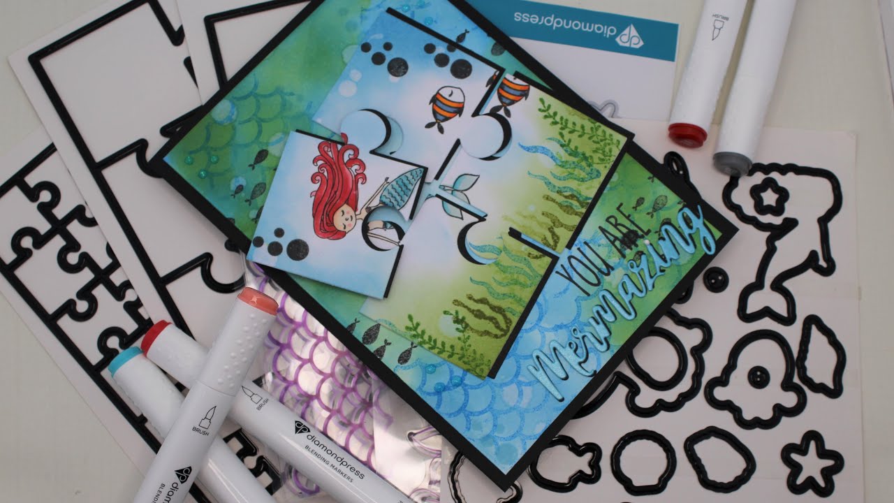 NEW! Diamond Press Mermaids Stamp/Dies Kit & Puzzle Dies Set Review Tutorial! Let's Get Artsy!!!