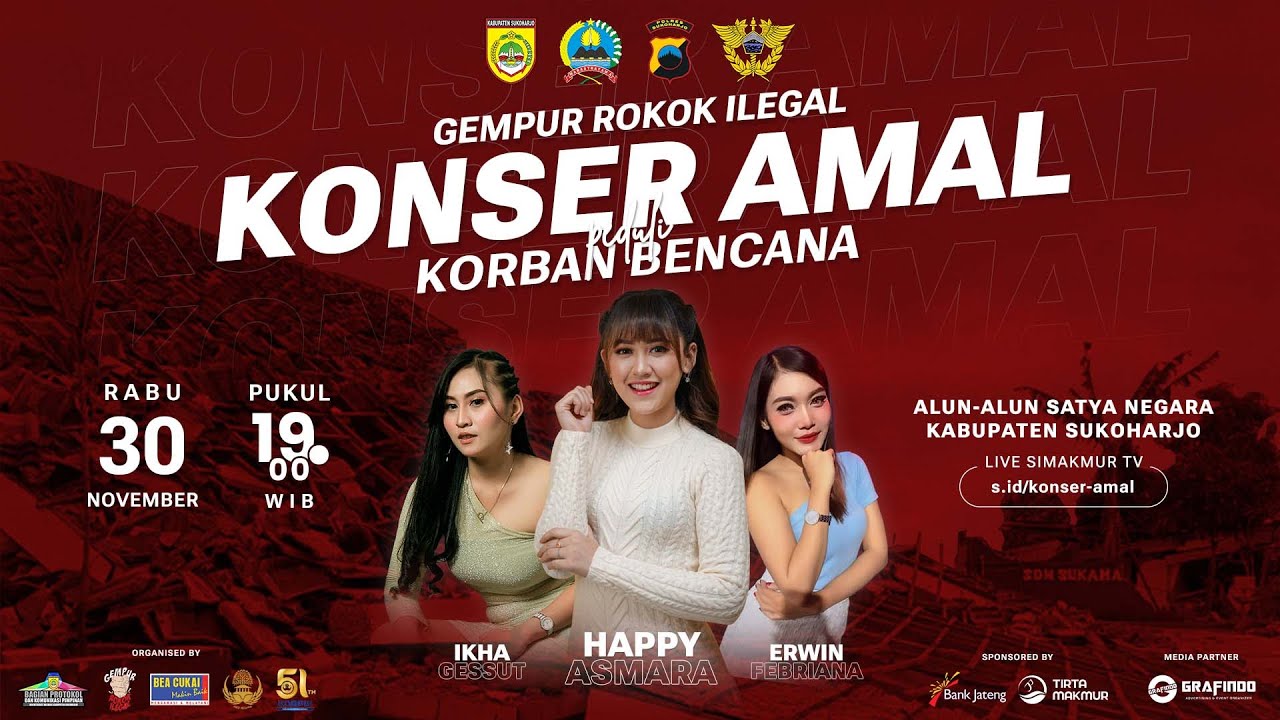 Happy Asmara, Ikha Gessut, Erwin Febriana Live Alun-alun Sukoharjo | Konser Amal Gempur Rokok Ilegal