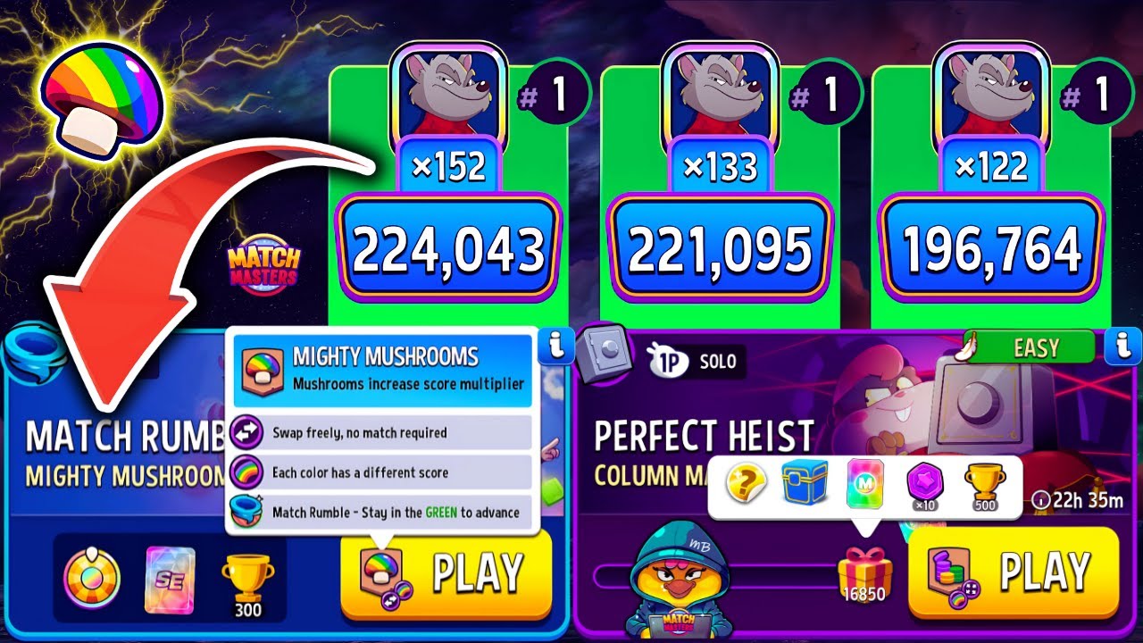 MATCH MASTERS🔥 x3 Rumble: Mighty Mushrooms // Solo: Column Mania + Challenge Album Completed
