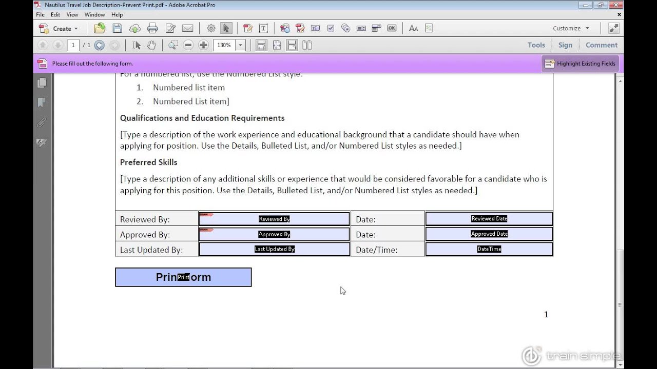 Acrobat XI Tutorial Eliminating Fields From Being Printed