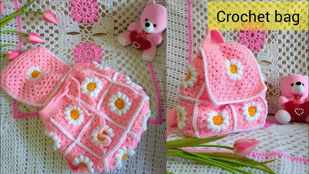 Crochet backpack/most popular trend part 1...😍🎒granny square bag for baby girl.🌺🩷