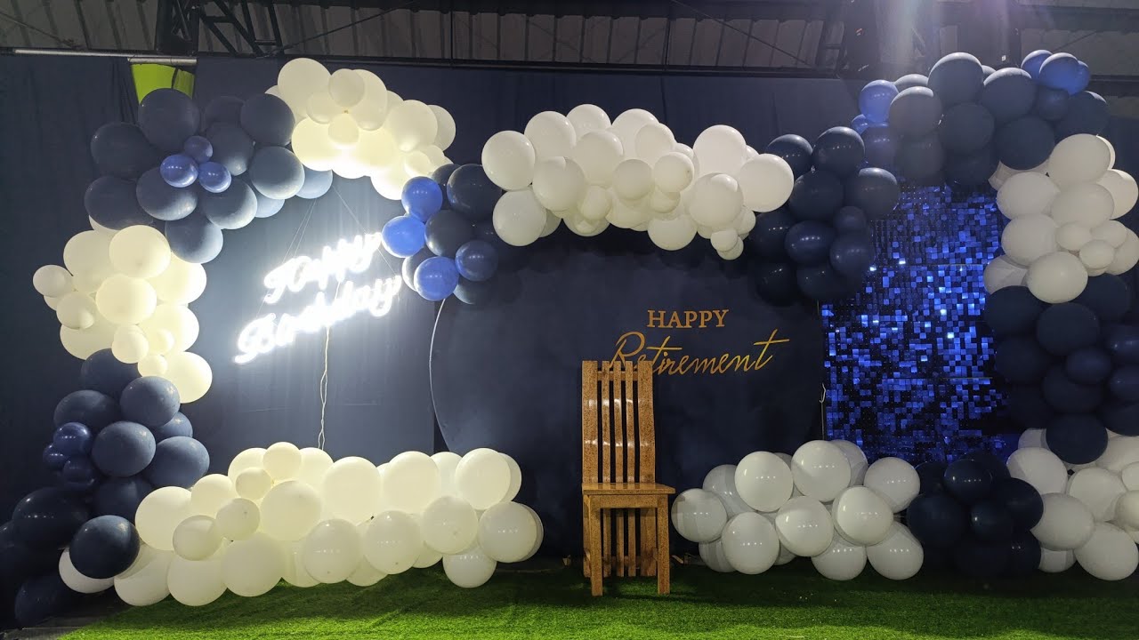 Elegance in navy blue backdrop balloon decoration for birthday and retirement celebration 