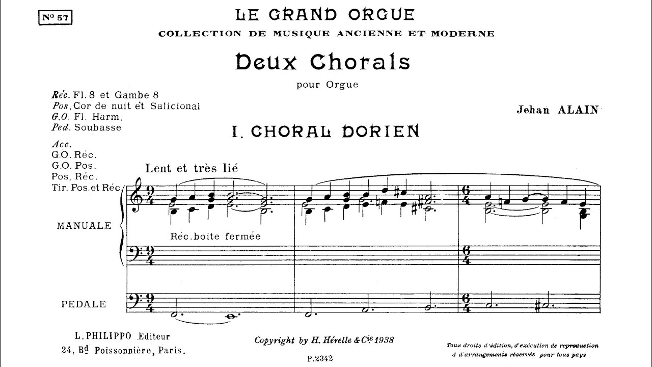 Alain, Jehan (1935/38): Deux chorals (Dorien et Phrygien) pour orgue, JA 67/68 — Marie-Claire Alain