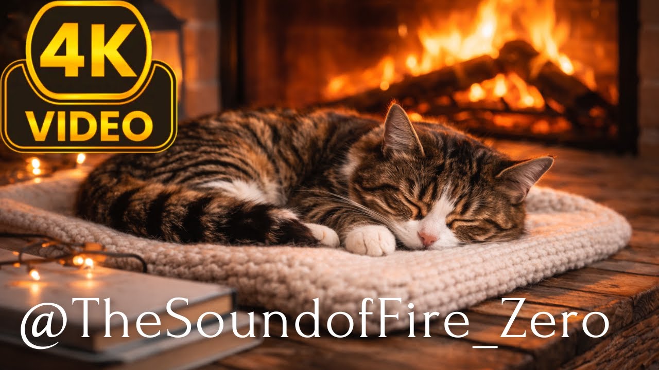Sleeping Tabby Cat by the Fireplace | Cozy Cat Relaxation Video for Stress Relief
