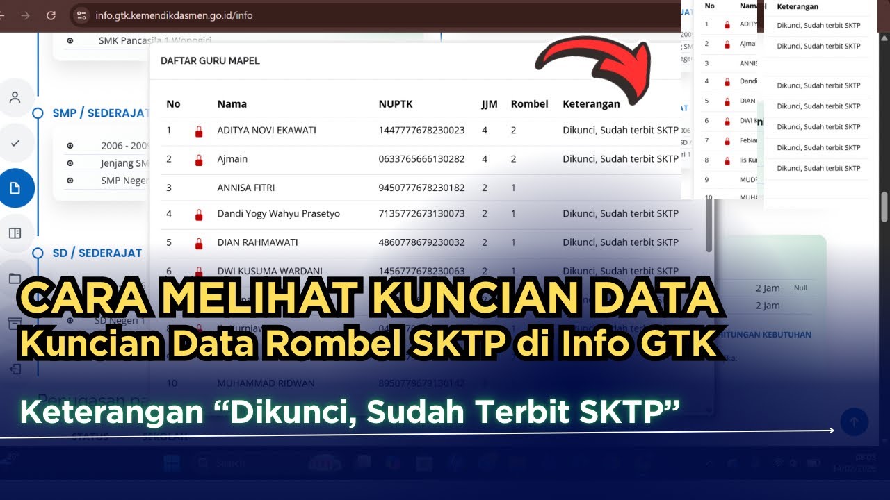 CARA MELIHAT KUNCIAN DATA ROMBEL DI INFO GTK | “Dikunci, Sudah Terbit SKTP”