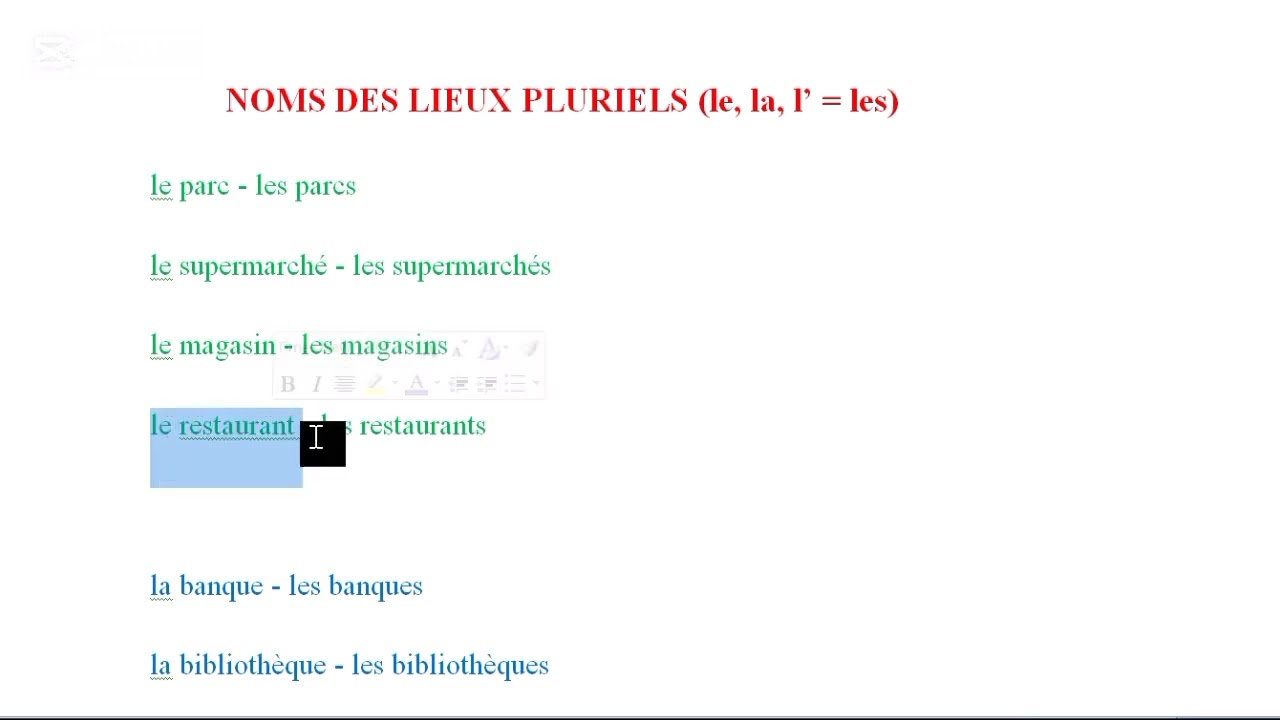 LESSON 34 - NOMS DES LIEUX PLURIELS