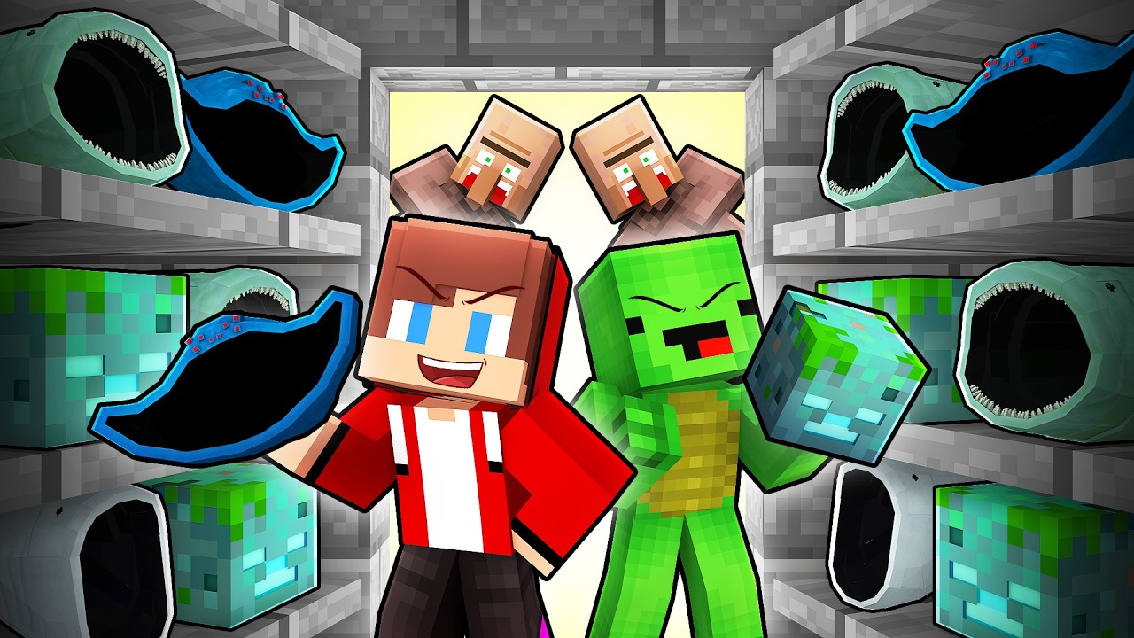 JJ and Mikey SHAPESHIFT INTO WATER MOBS to Prank Villagers in Minecraft (Maizen)