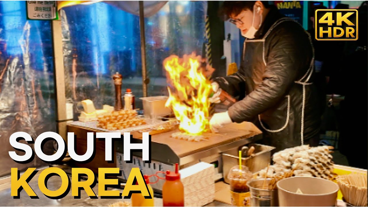 4k walking tour Myeongdong Street food night market