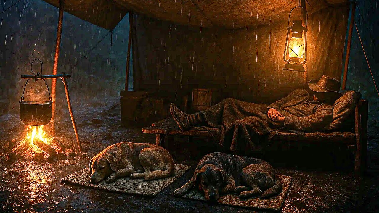 Arthur’s Storm Camp with His Dogs – Peaceful Lantern Glow & Fire Warmth | RDR2 ASMR Ambience