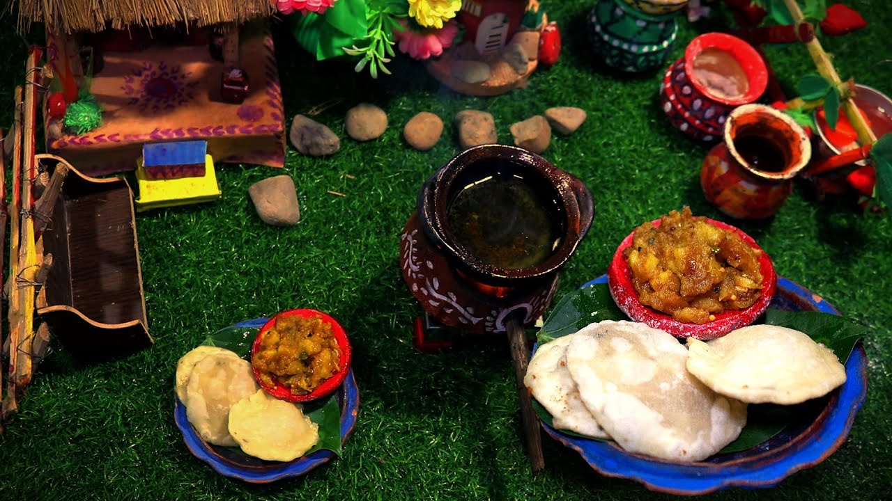 Miniature Luchi & Potato Curry | Tiny Bengali Breakfast | Real Cooking in Mini Kitchen