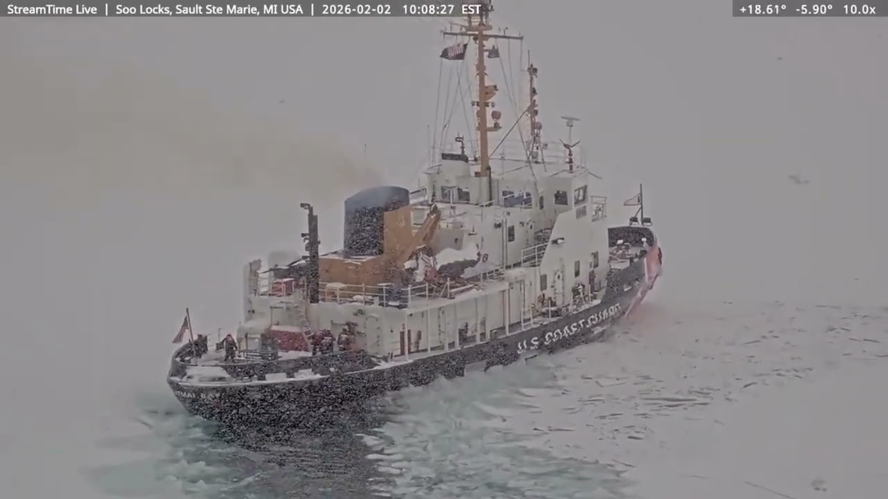 USCGC Katmai Bay, Leaving the Soo, Clearing Ice on St Mary's River, Feb 2nd, 2026