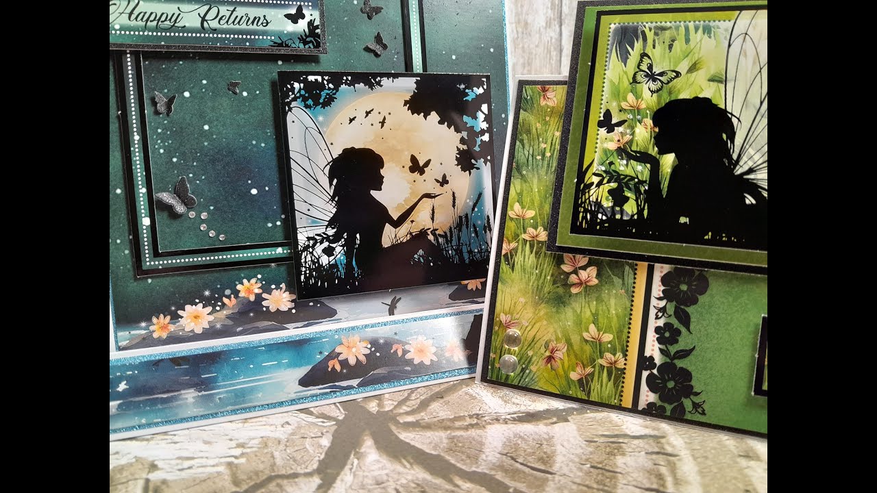 Crafting with Hunkydory Moonlight Fairies - A Magical World (a front step card & Tent card)