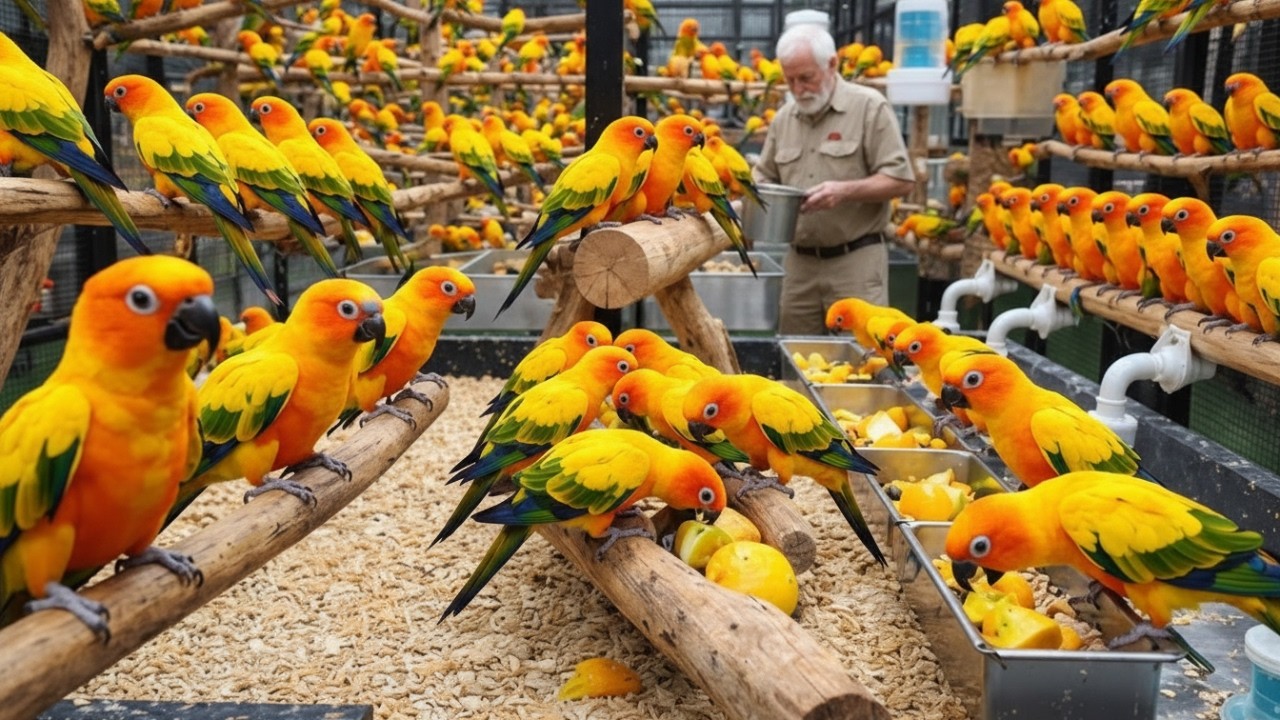 Inside a SUN CONURE MEGA FARM: How 10,00000+ Parrots Are Raised Naturally