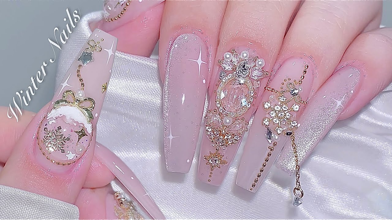 sub) Стеклянные магнитные ногти💗✨Зимний орнамент!❄️/🇰🇷Корейский маникюр / Нейл-арт / ASMR