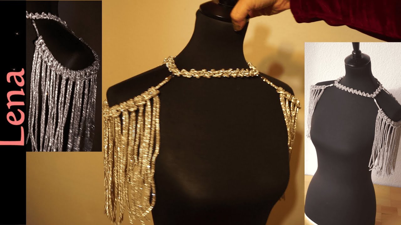 𝗠𝗮𝗰𝗿𝗮𝗺𝗲 with 𝗟𝗲𝗻𝗮 Necklace with shoulder fringes 💎 Halskette mit Schulter Fransen 💎 Оплечье из страз