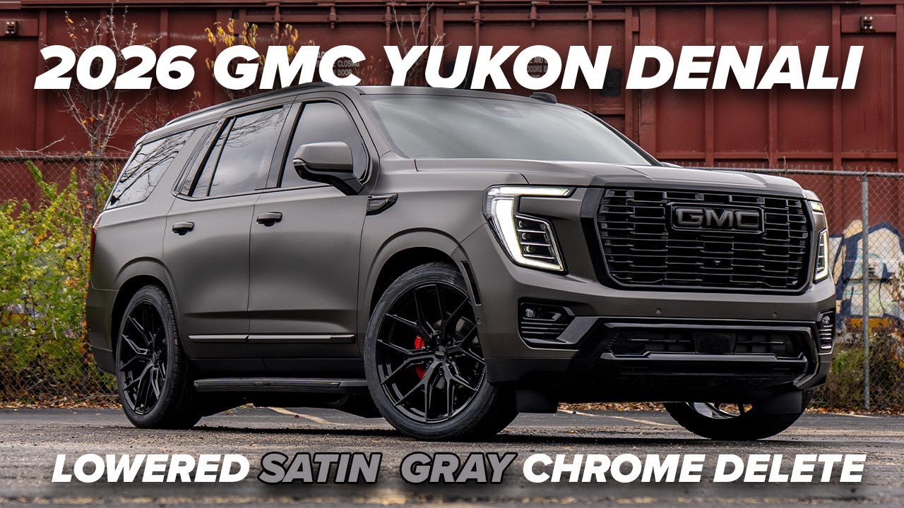 Lowered 2026 GMC Yukon Denali With a Satin Dark Basalt Wrap & Chrome Delete
