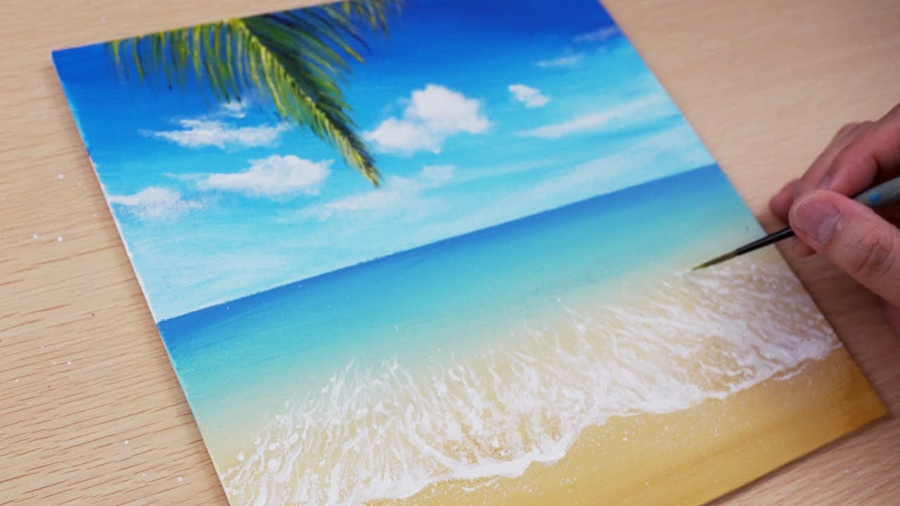 How to draw Summer seascape🏝 / Acrylic Painting tutorial for Beginners