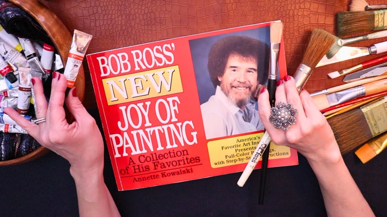 ASMR Bob Ross Painting Page Brushing Sounds on Paper Book Flip Through Very Relaxing and Calm Sleepy