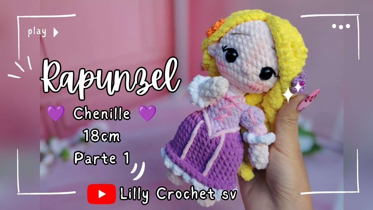 Teje a Rapunzel en Chenille ✨ Muñeca Súper Suave Paso a Paso parte 1 || Lilly Crochet sv || 
