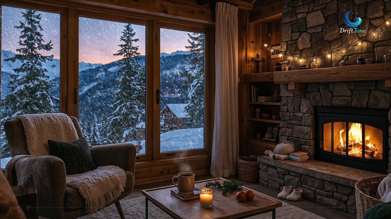 Cozy Cabin Fireplace: Snowstorm - Fireplace Ambience - Deep Sleep and Relaxation
