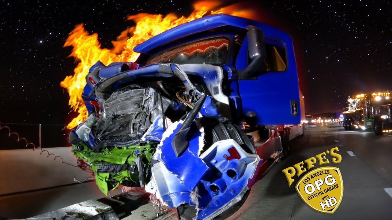 MAJOR recovery for crash between two big rigs on freeway!