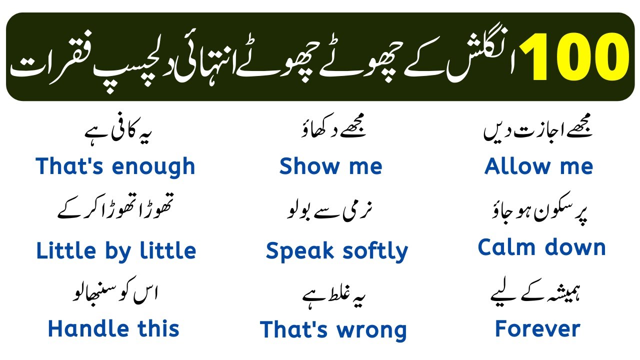 100 Daily Use English to Urdu Sentences for Speaking English in 2023 | English Speaking Practice |