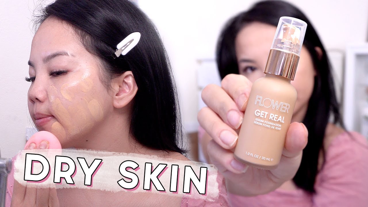 Flower Beauty Get Real Serum Foundation Dry Skin Review & Demo
