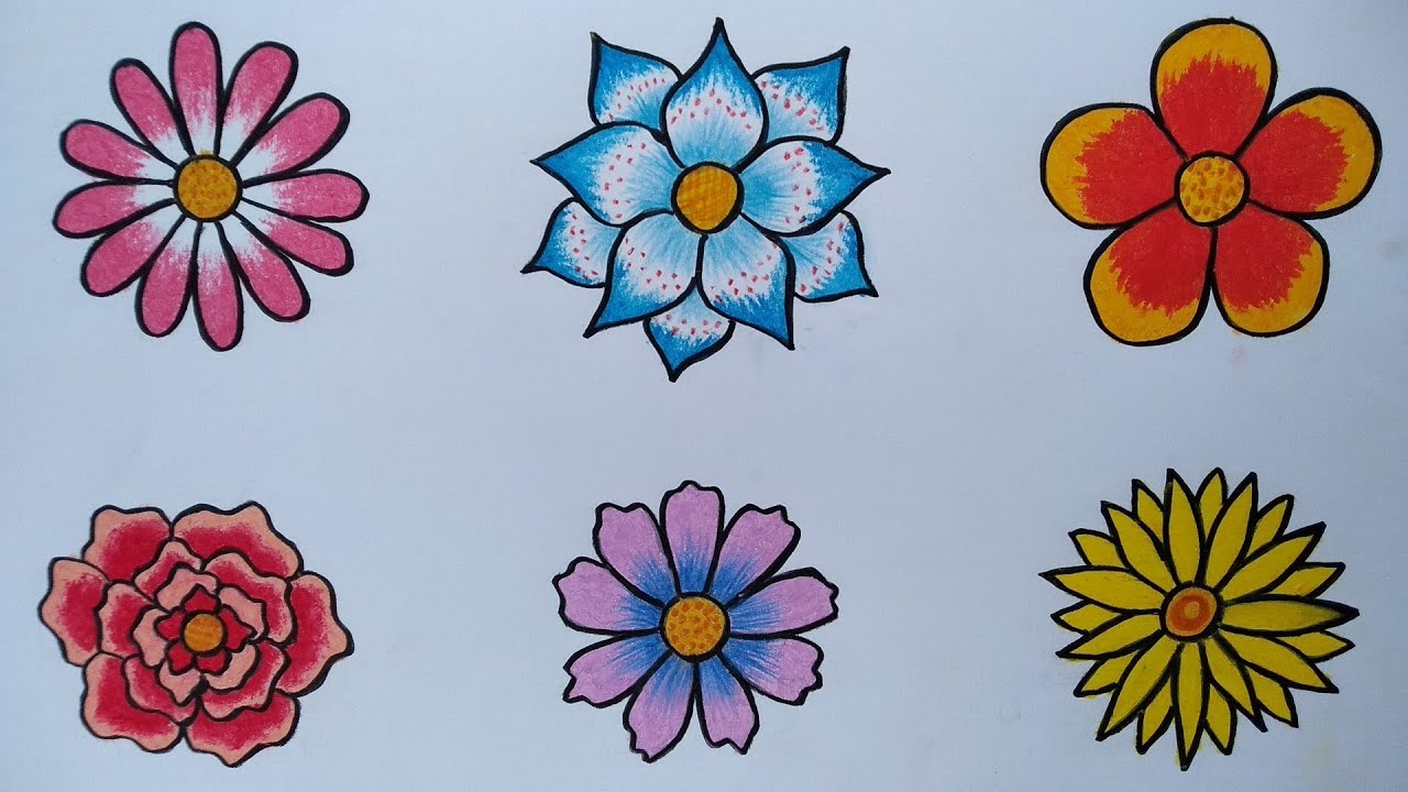 Belajar menggambar macam macam bunga || Cara menggambar bunga warna warni