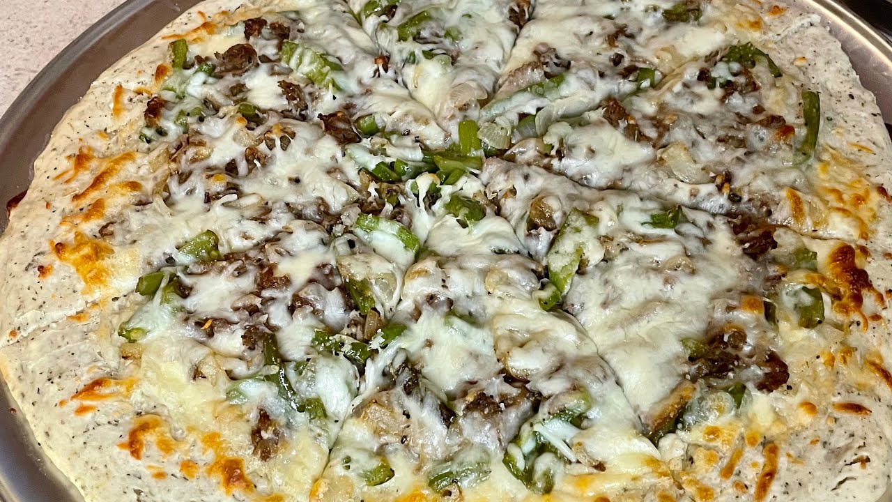 Philly cheesesteak pizza!! With homemade dough