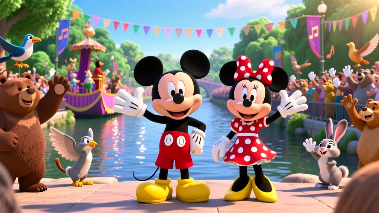 Mickey & Minnie Rainbow River Parade Rescue  🌈🐾  Magical Animal Adventure Story for Kids Fun Cartoon