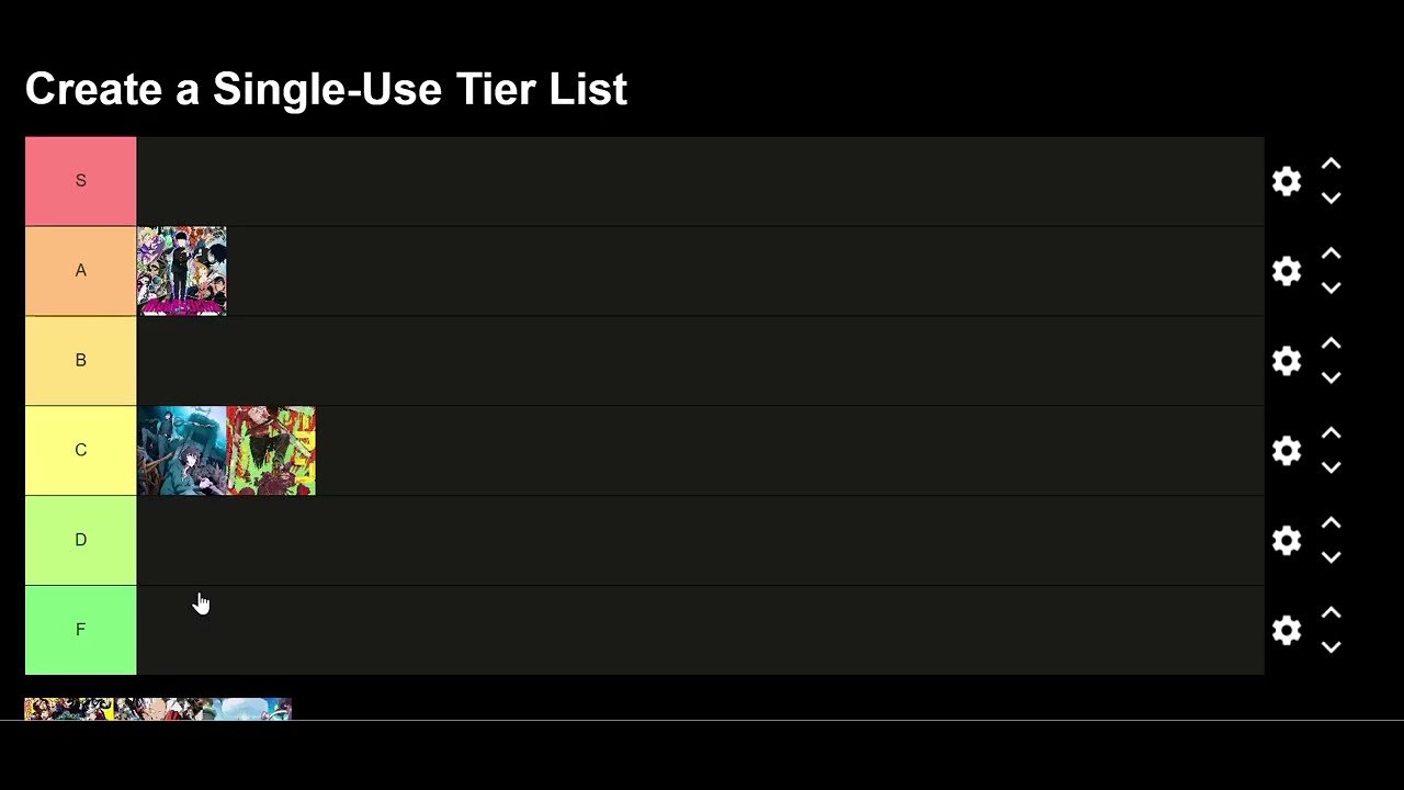 Tier list ანიმეებისთვის რომლისთვისაც მიყურებია