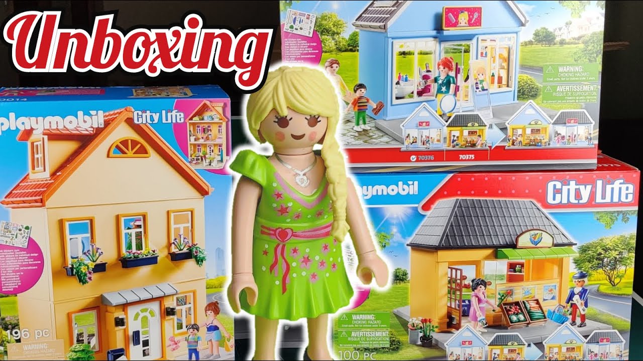 Playmobil Meine Kleine Stadt Unboxing 70375, 70376, 70014 [Friseursalon Supermarkt Stadthaus Deutsch