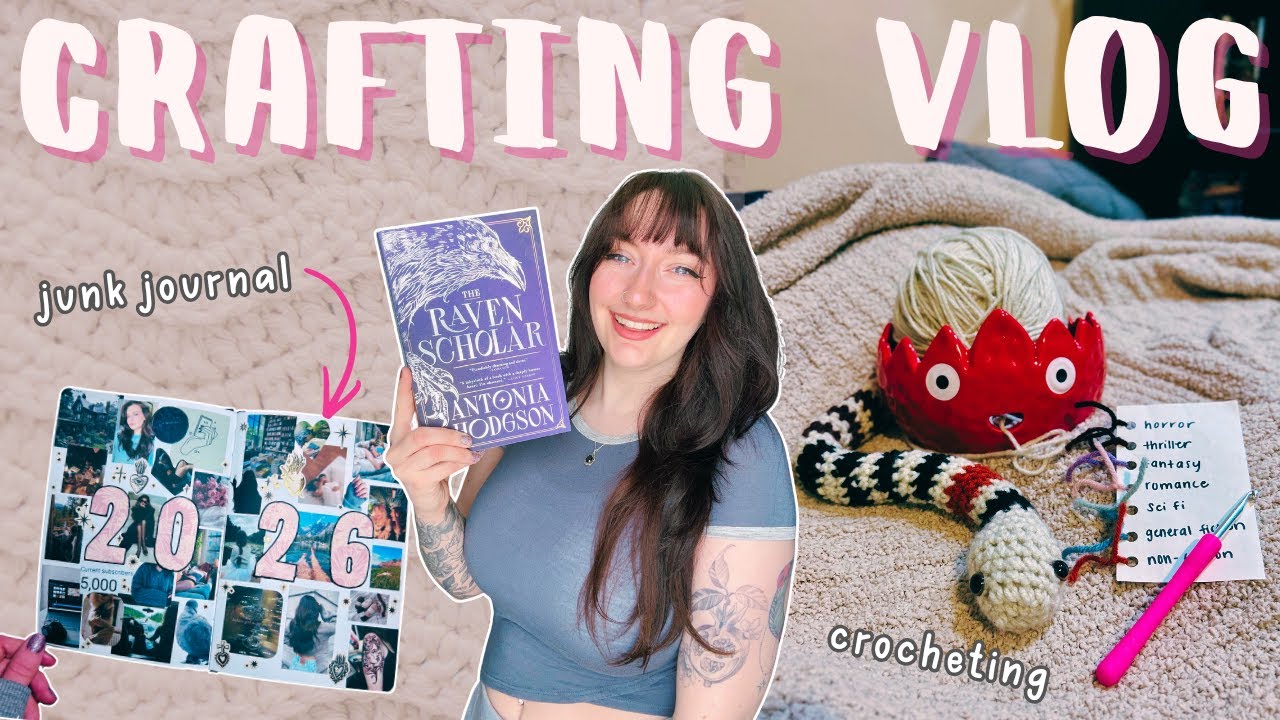 crocheting a book snake, starting a junk journal, & a new favorite book | CRAFTY VLOG FT. TIEFOSSI