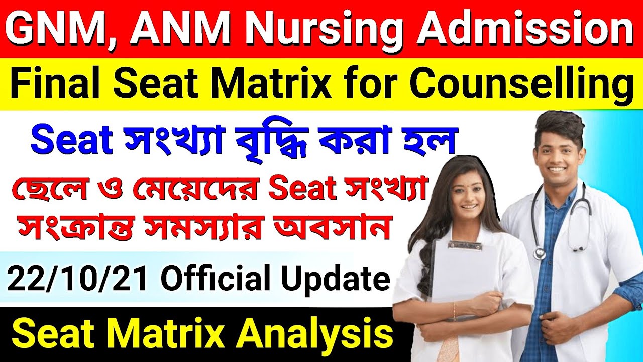 ANM, GNM Nursing 2021 Revised Seat Matrix by WBJEEB | Female & Male Setas For Online GNM Counselling