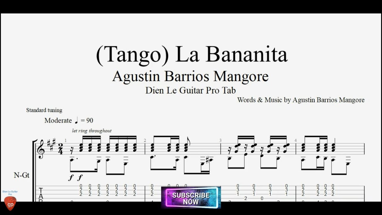 (Tango) La Bananita by Agustin Barrios Mangore with Guitar Tutorial TABs