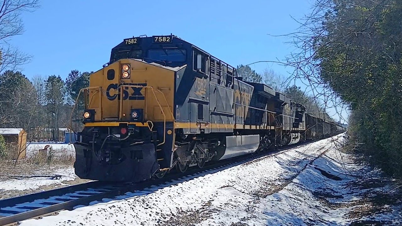 CSXT 7582 Leads CSX Train L657 At Gaston SC With Snow On The Ground 