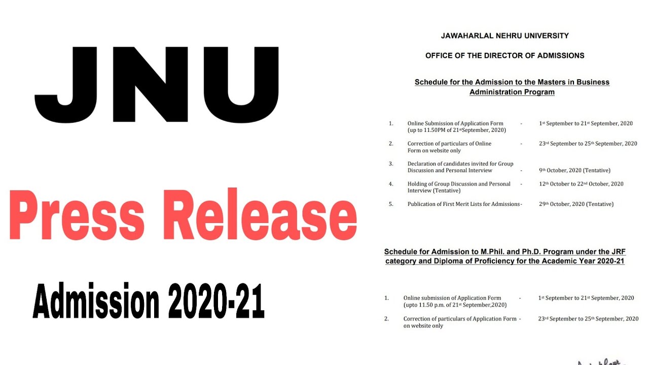 Jnu Press Release : Admission 2020-21
