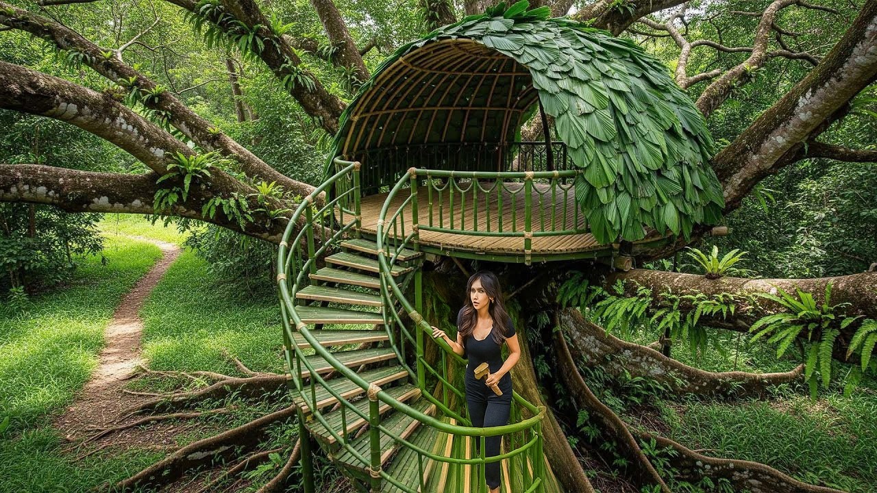15 Days Building a Bamboo Treehouse to Survive in the Jungle and Escape Wild Animals