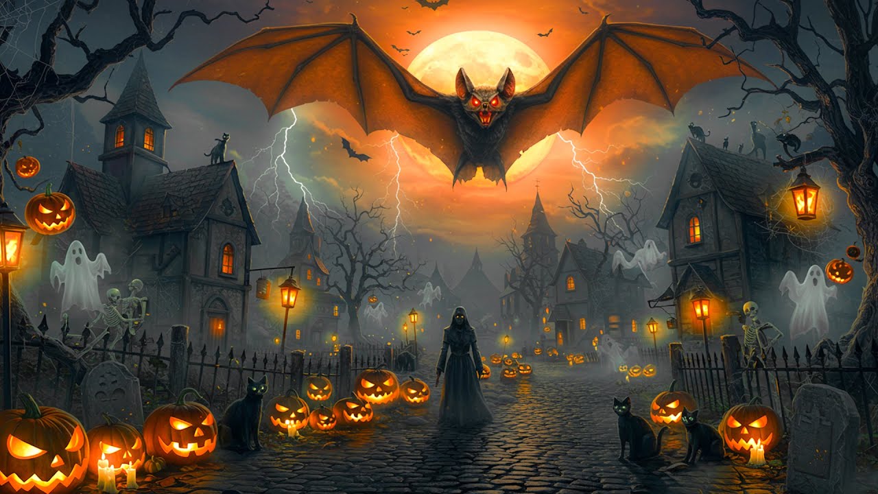 Haunted Halloween Mansion 👻 Relaxing Ghostly Ambience 🎃 Rainy Night & Creepy Spooky Sounds