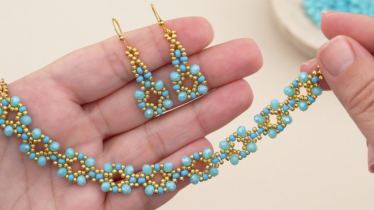 Earrings & Bracelet Making with Beads 💙 Easy Seed Bead Jewelry Making Tutorial with Crystals #diy