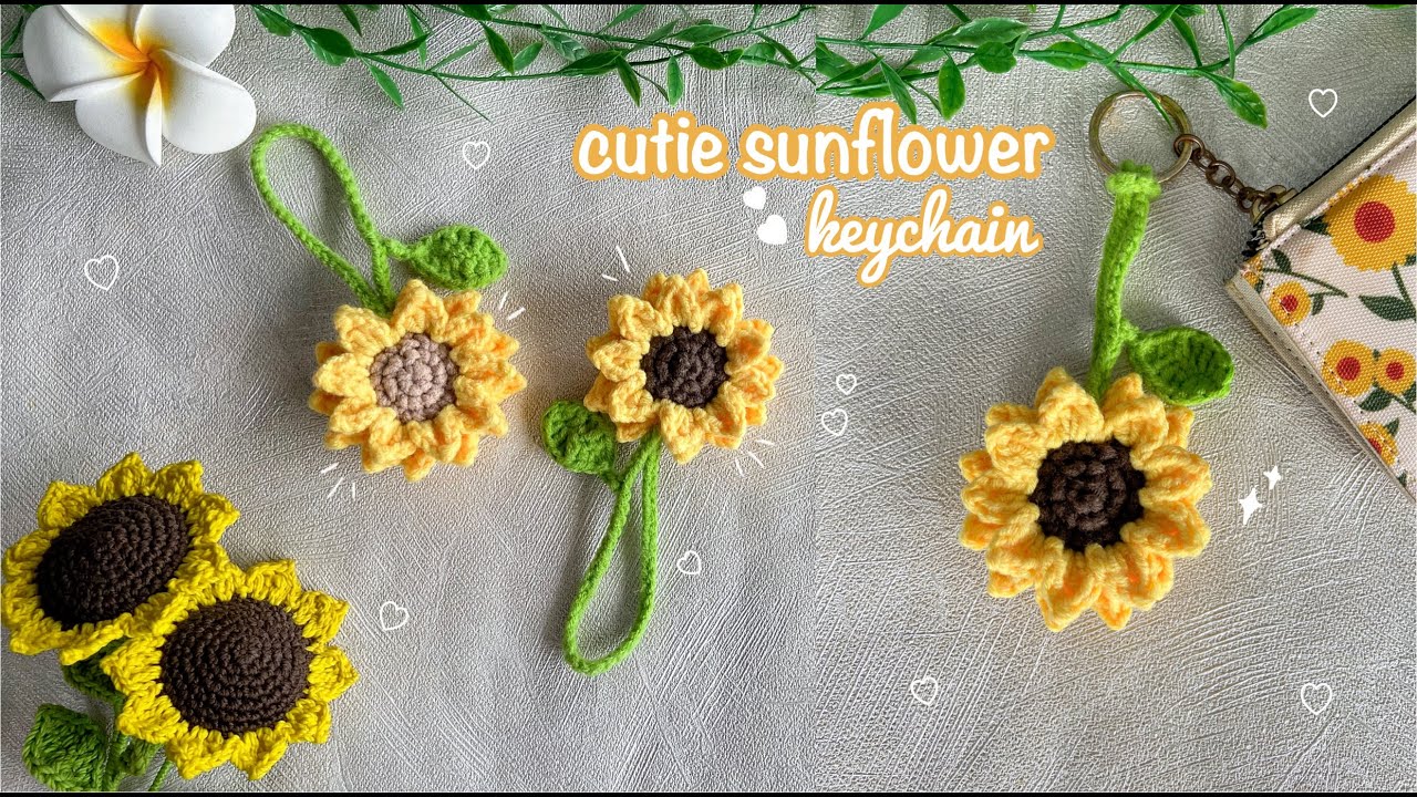 How to Crochet Sunflower Keychain 🌻 | No-sew No-magic ring Crochet Sunflower Step by step Tutorial 🌻